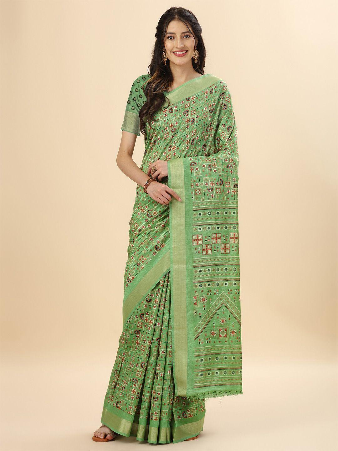 mitera green & red ethnic motifs zari pure silk banarasi saree