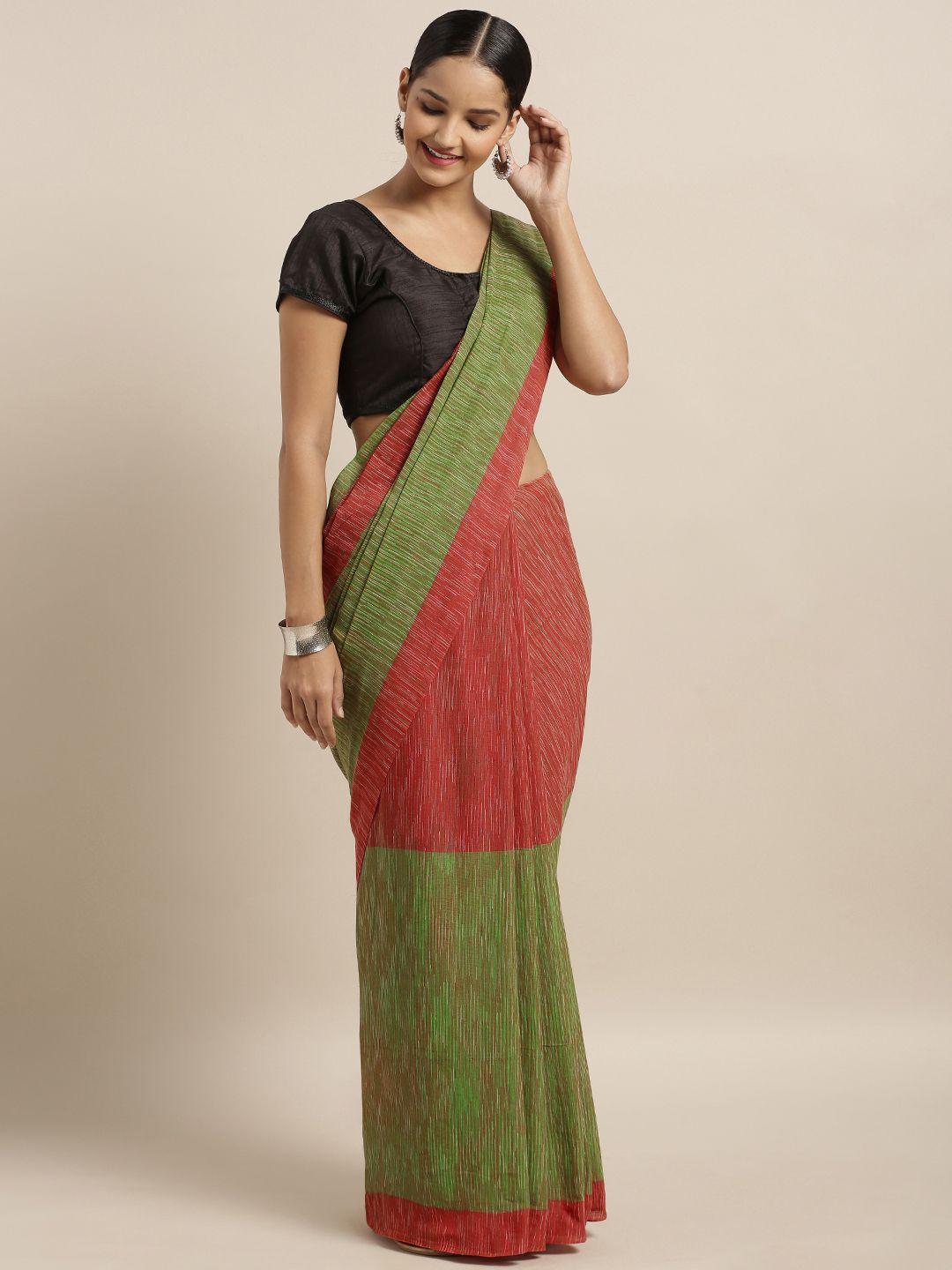 mitera green & red linen blend woven design bhagalpuri saree