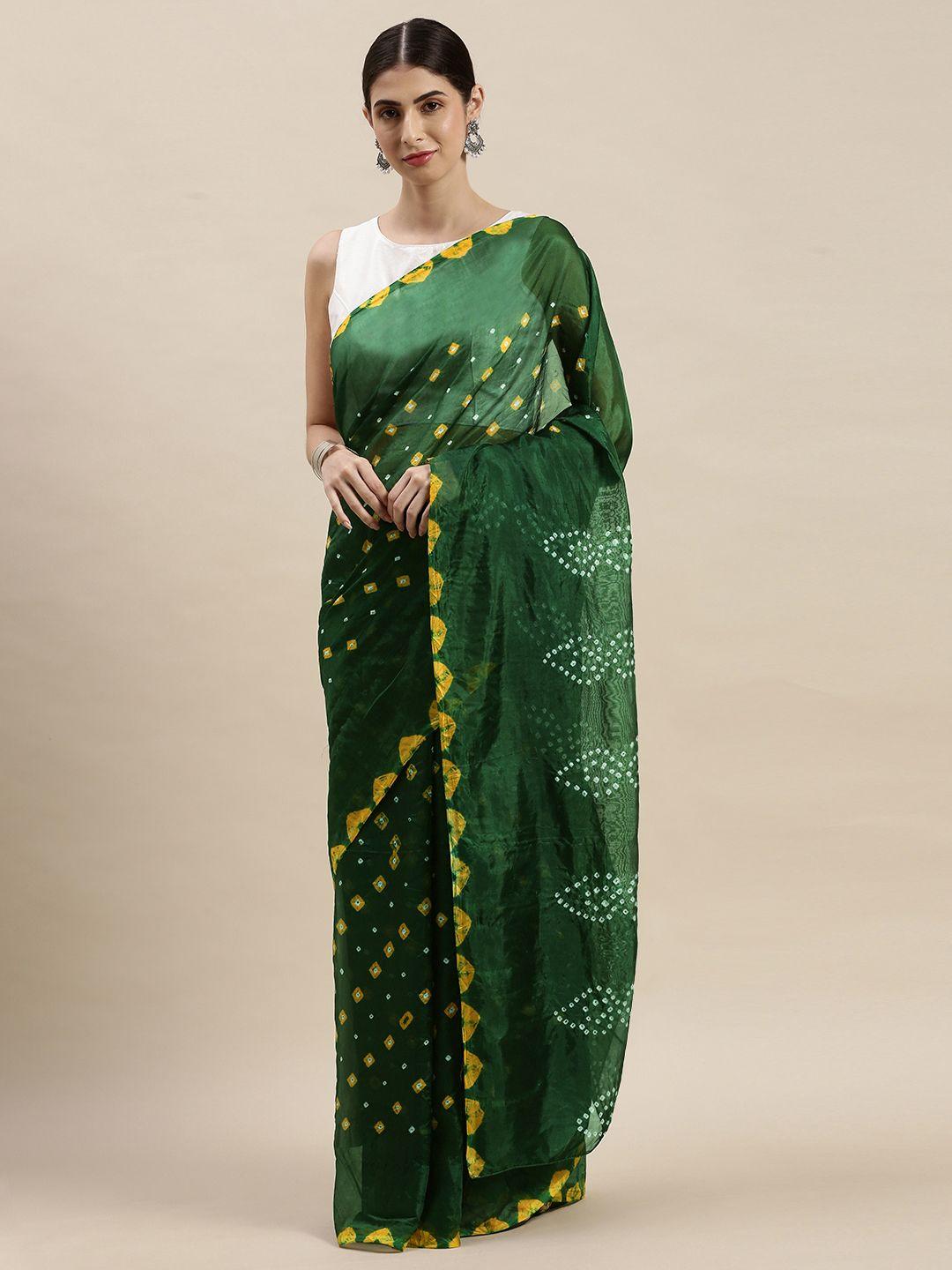 mitera green & yellow bandhani art silk bandhani saree