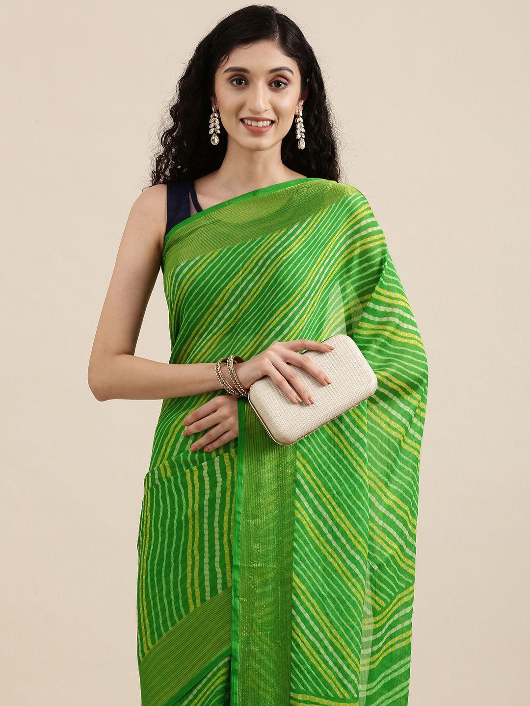 mitera green & yellow leheriya print celebrity pure chiffon saree