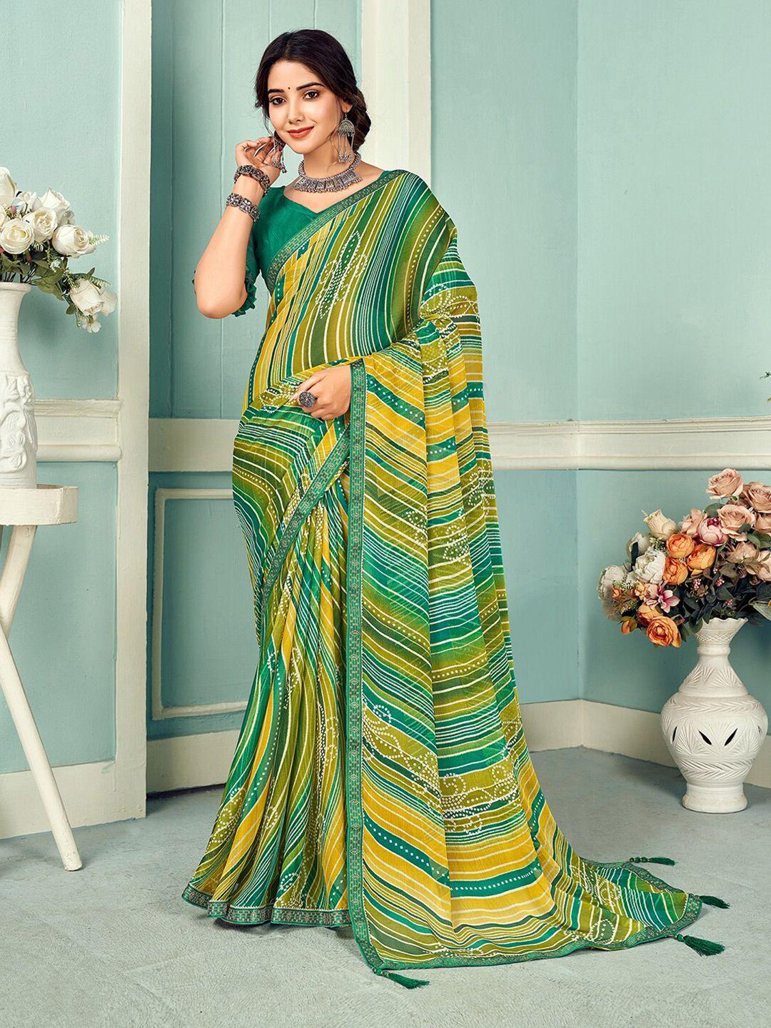 mitera green & yellow poly chiffon saree