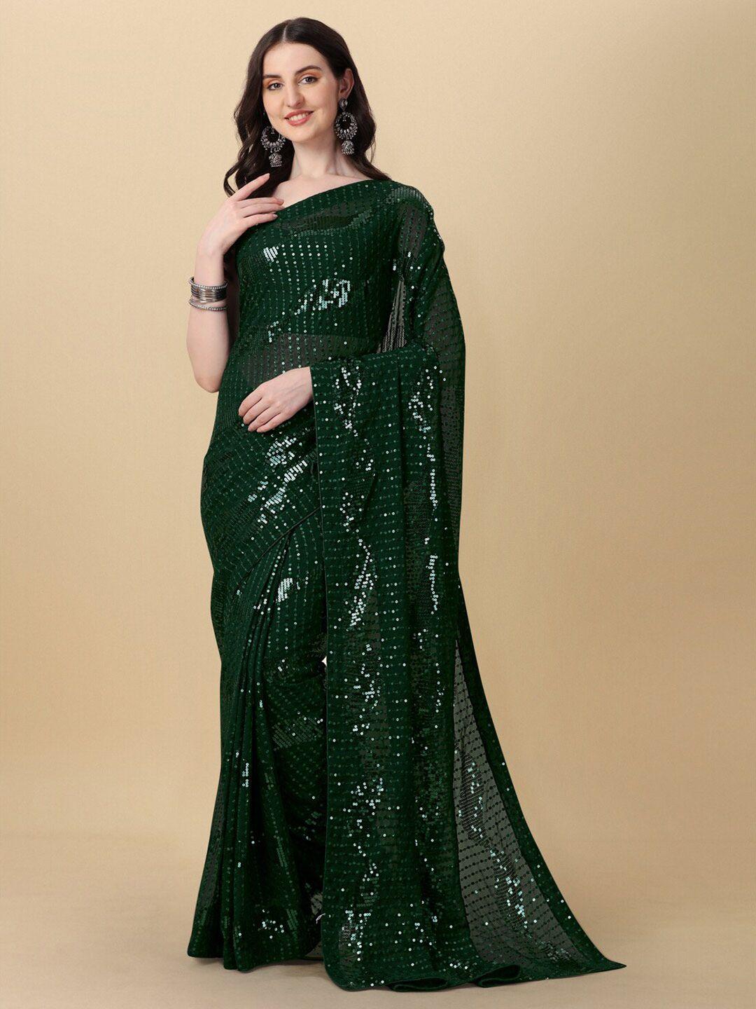 mitera green embellished sequinned pure georgette saree