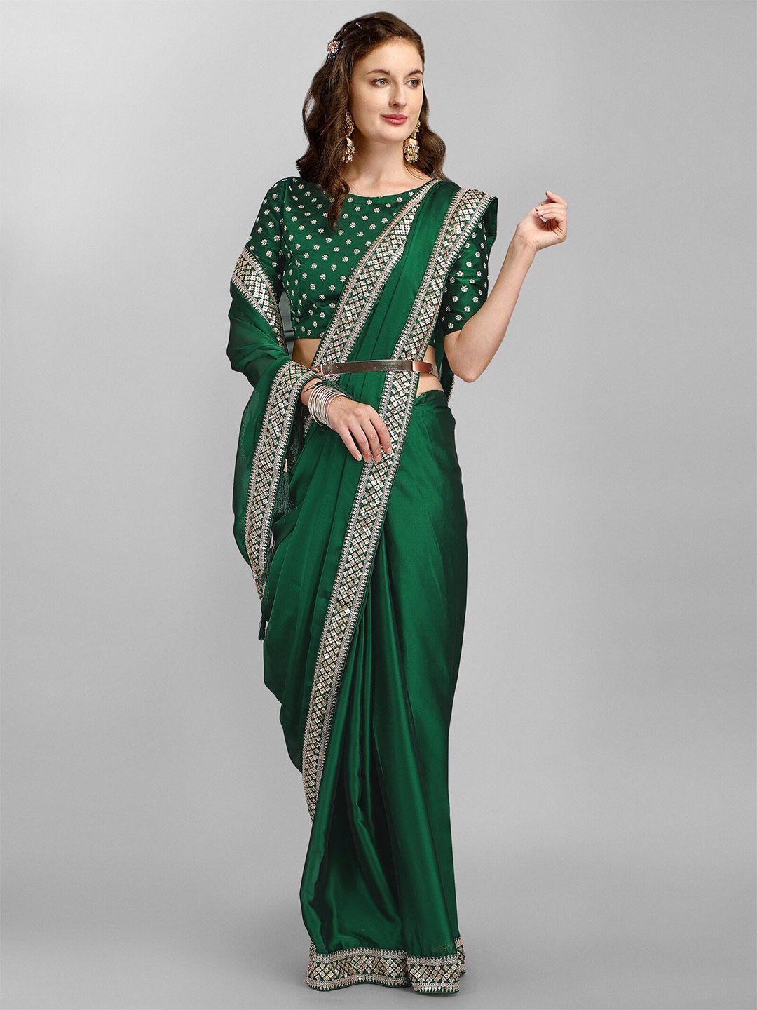 mitera green embroidered silk cotton saree