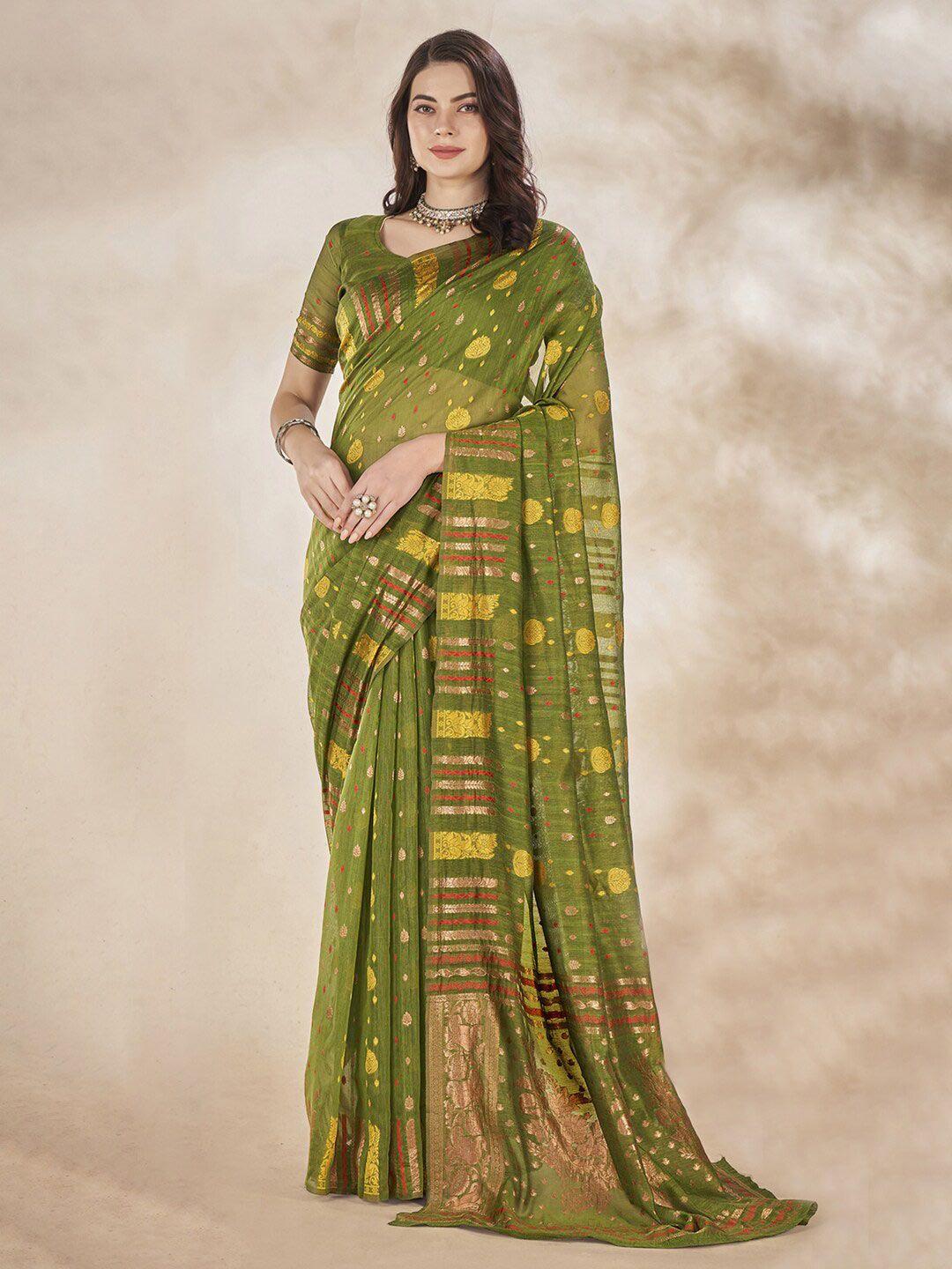 mitera green ethnic motifs designer banarasi saree