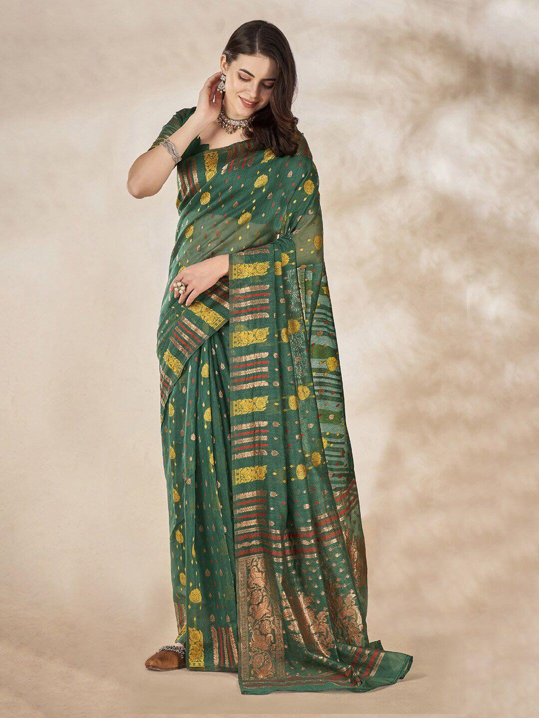 mitera green ethnic motifs designer banarasi saree