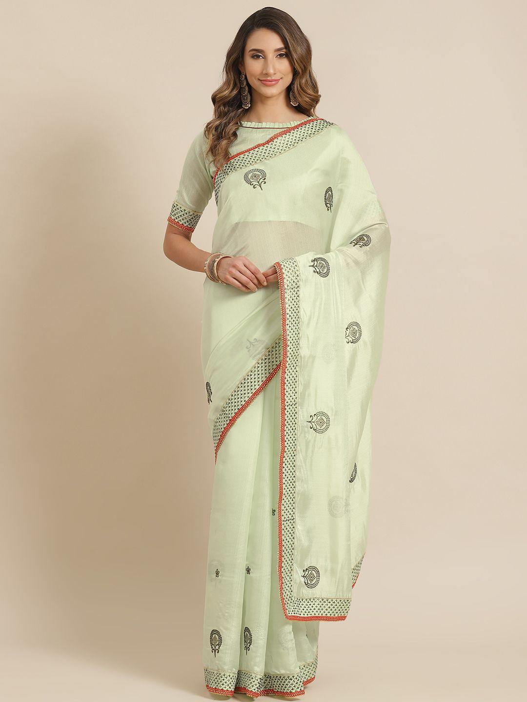 mitera green ethnic motifs embroidered sequinned saree