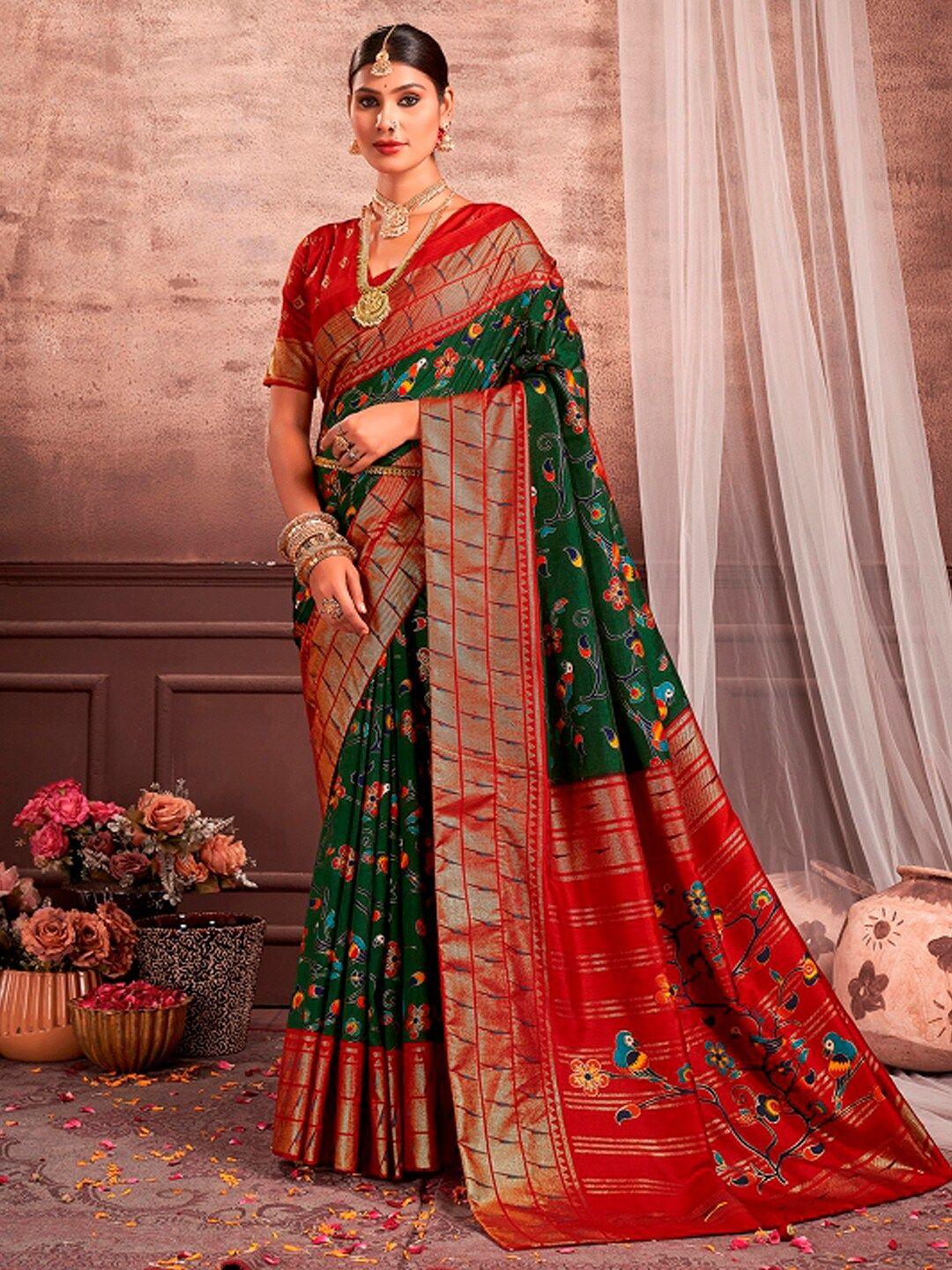 mitera green ethnic motifs printed tussar saree