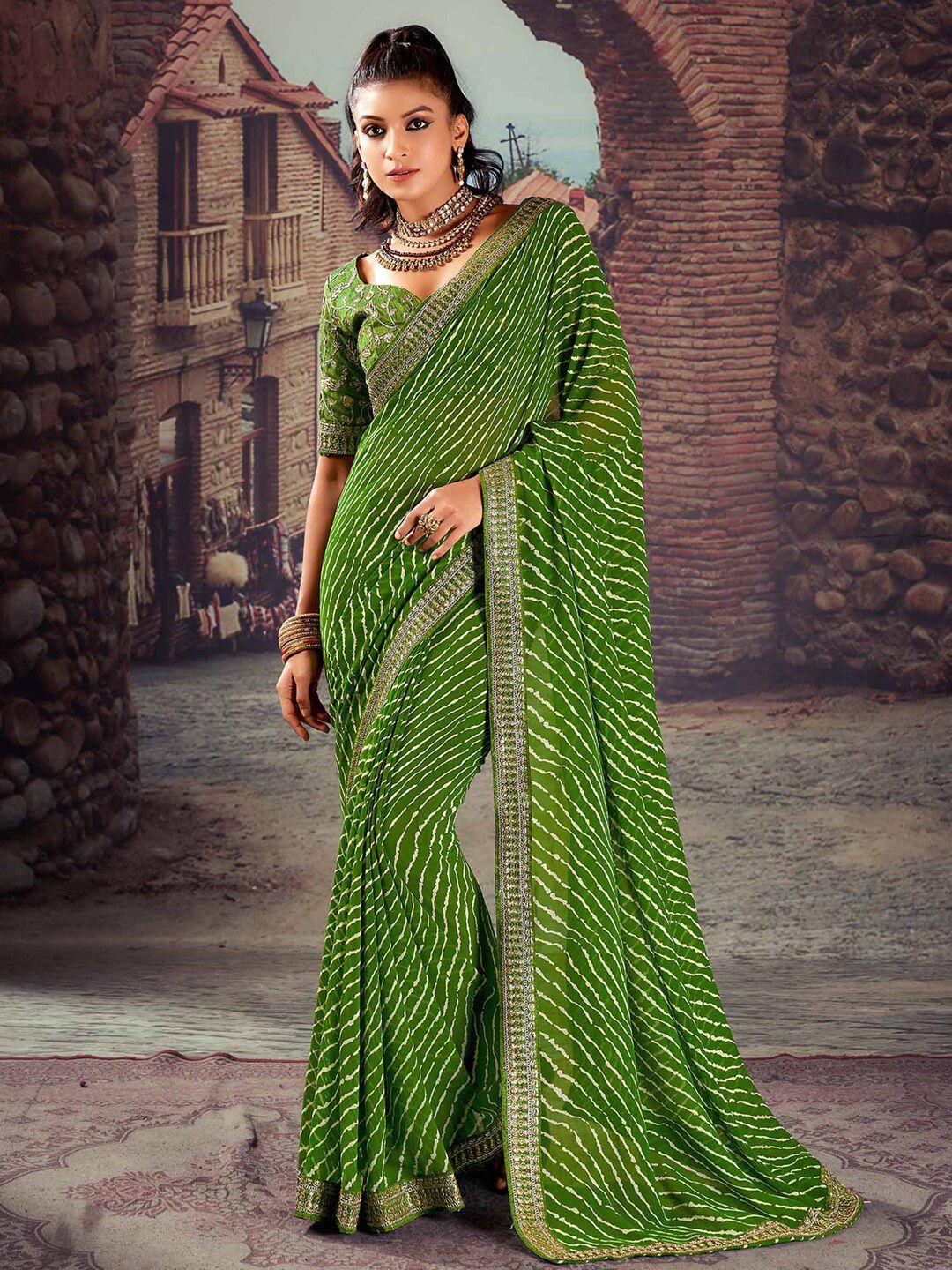 mitera green leheriya sequinned pure georgette designer leheriya saree