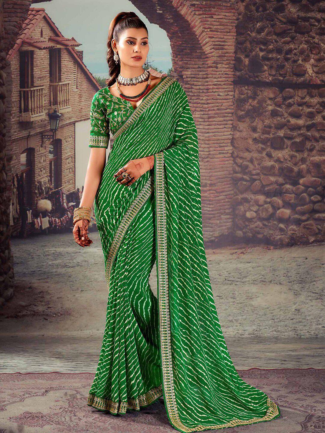 mitera green leheriya sequinned pure georgette designer leheriya saree