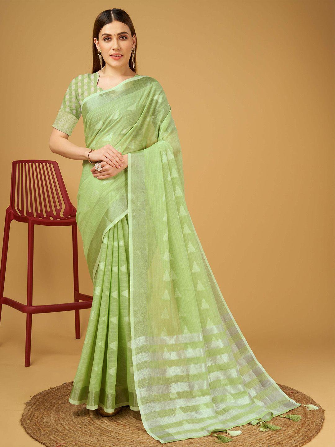 mitera green linen blend designer saree