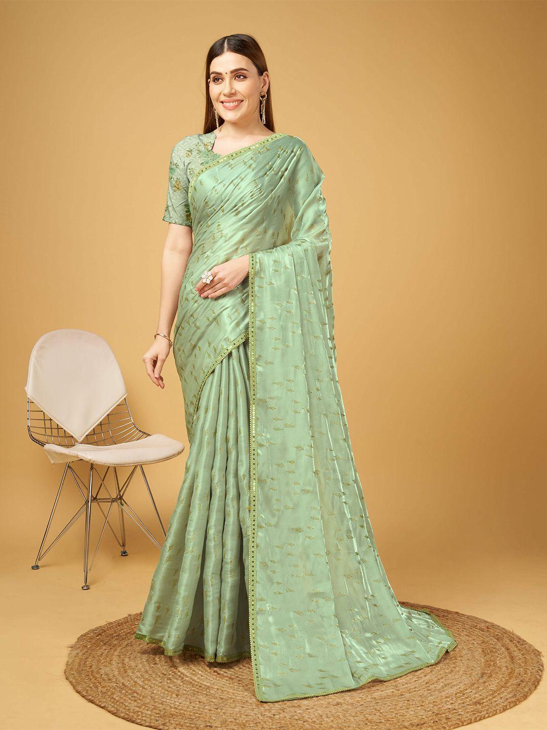 mitera green pure crepe designer saree