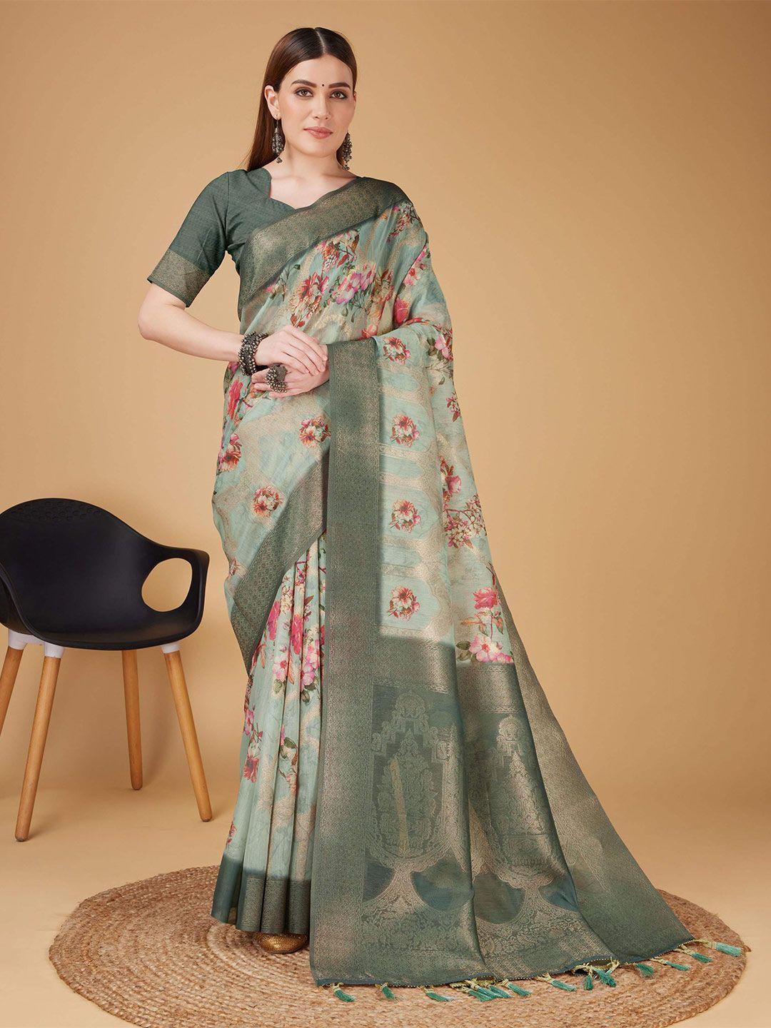 mitera green silk cotton designer banarasi saree