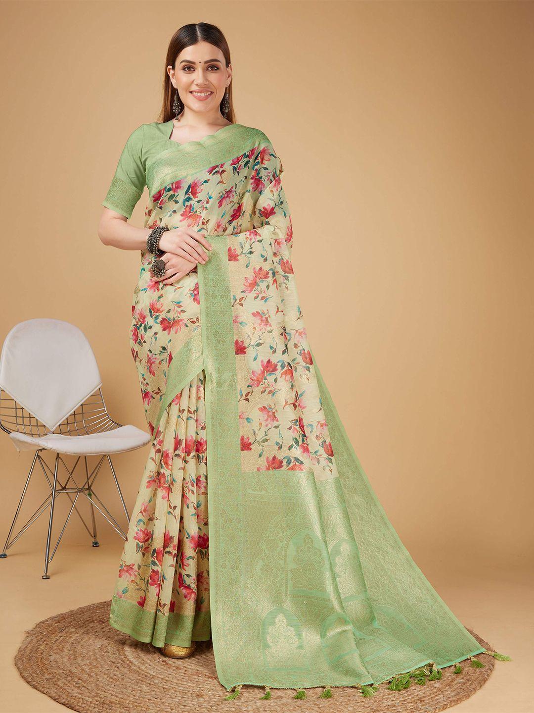 mitera green silk cotton designer banarasi saree