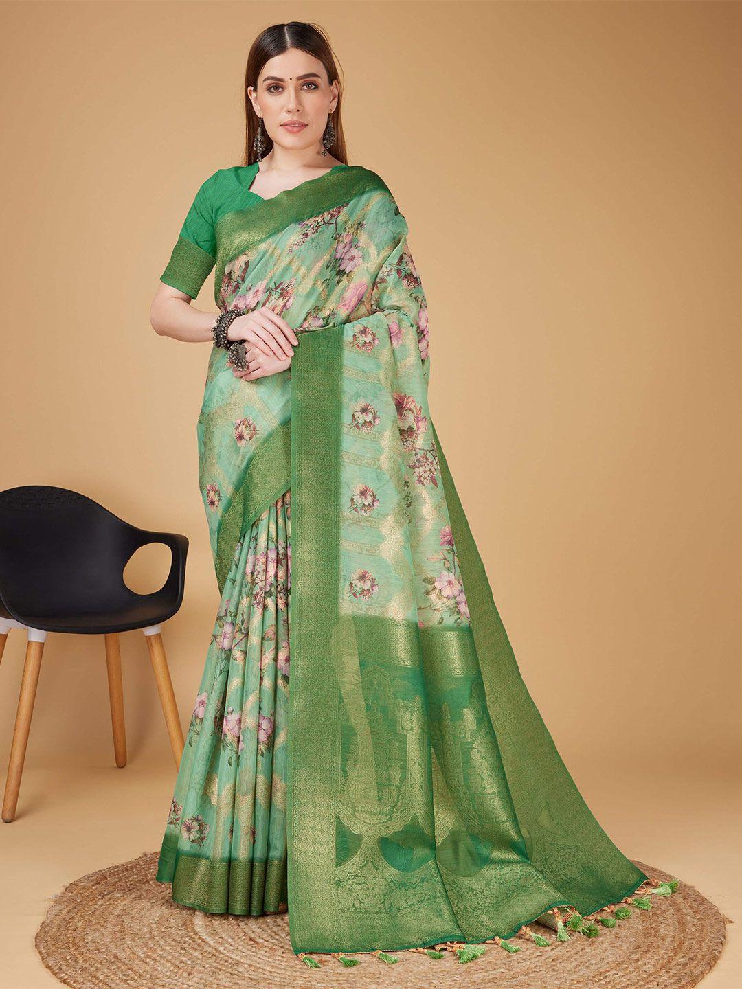 mitera green silk cotton designer banarasi saree