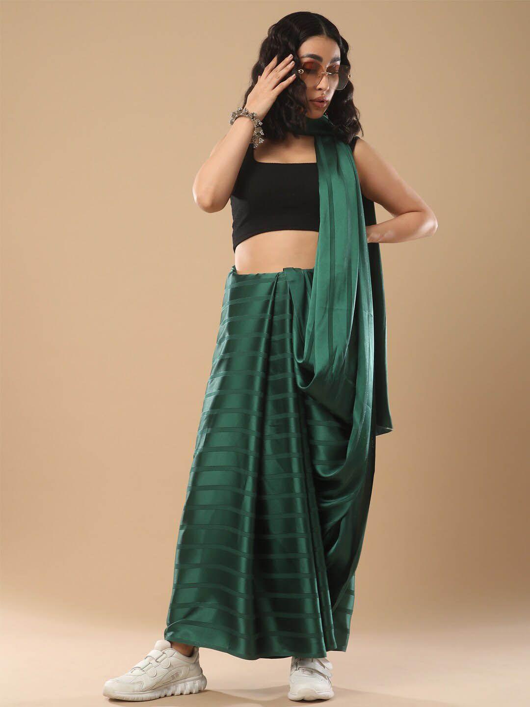 mitera green striped satin saree