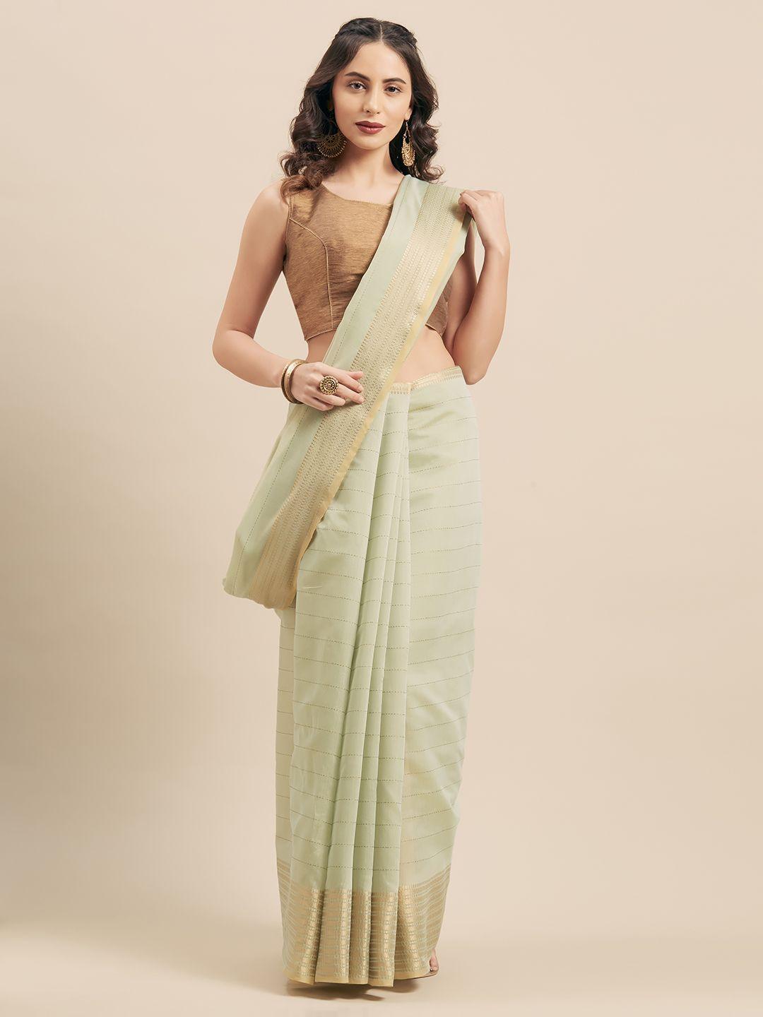 mitera green striped silk cotton saree