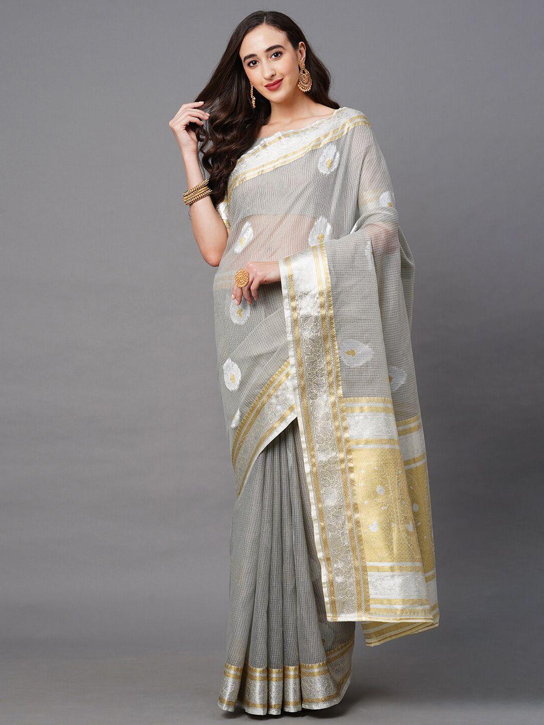 mitera grey & gold-toned floral banarasi saree