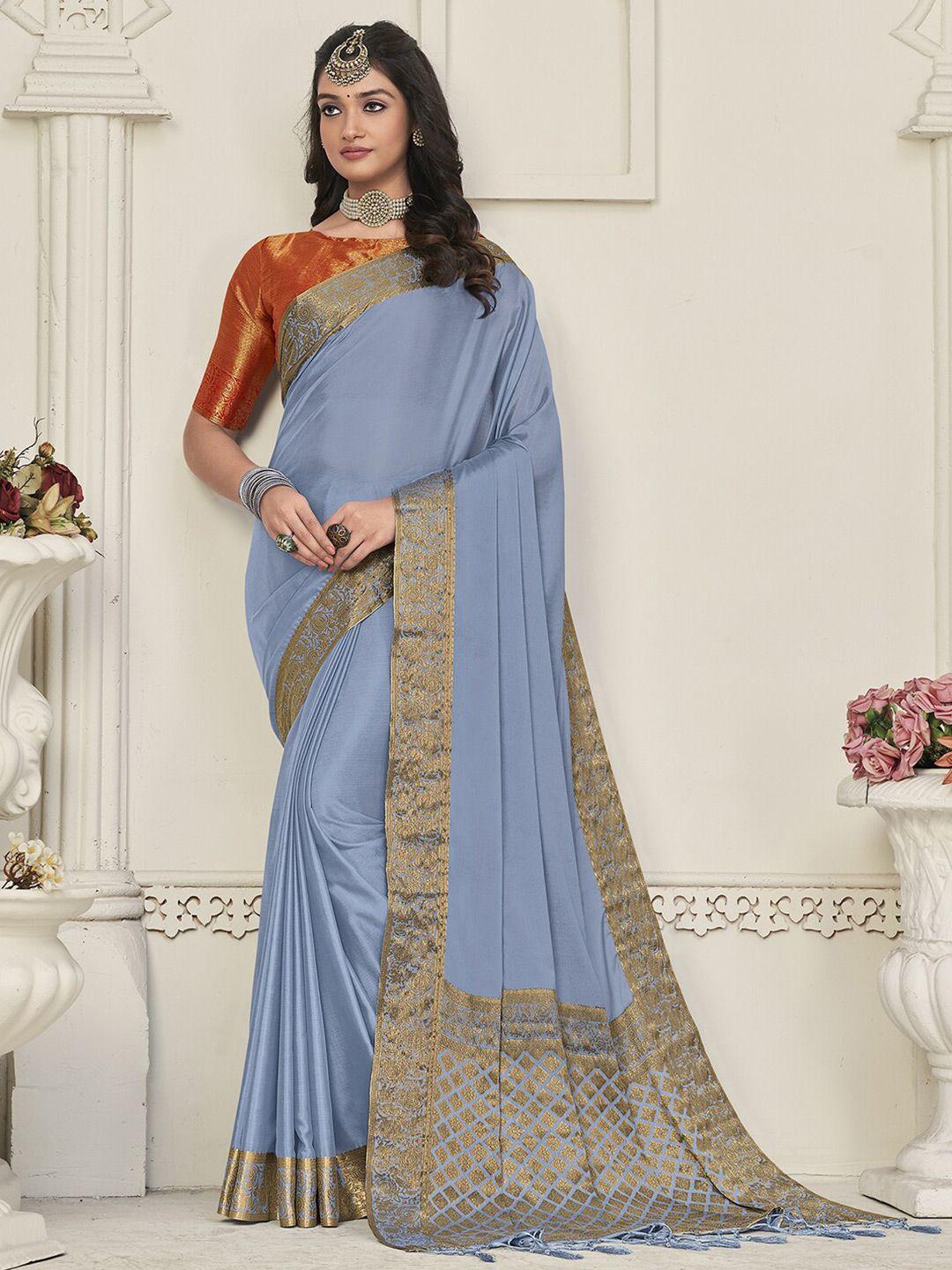 mitera grey & gold-toned zari banarasi saree