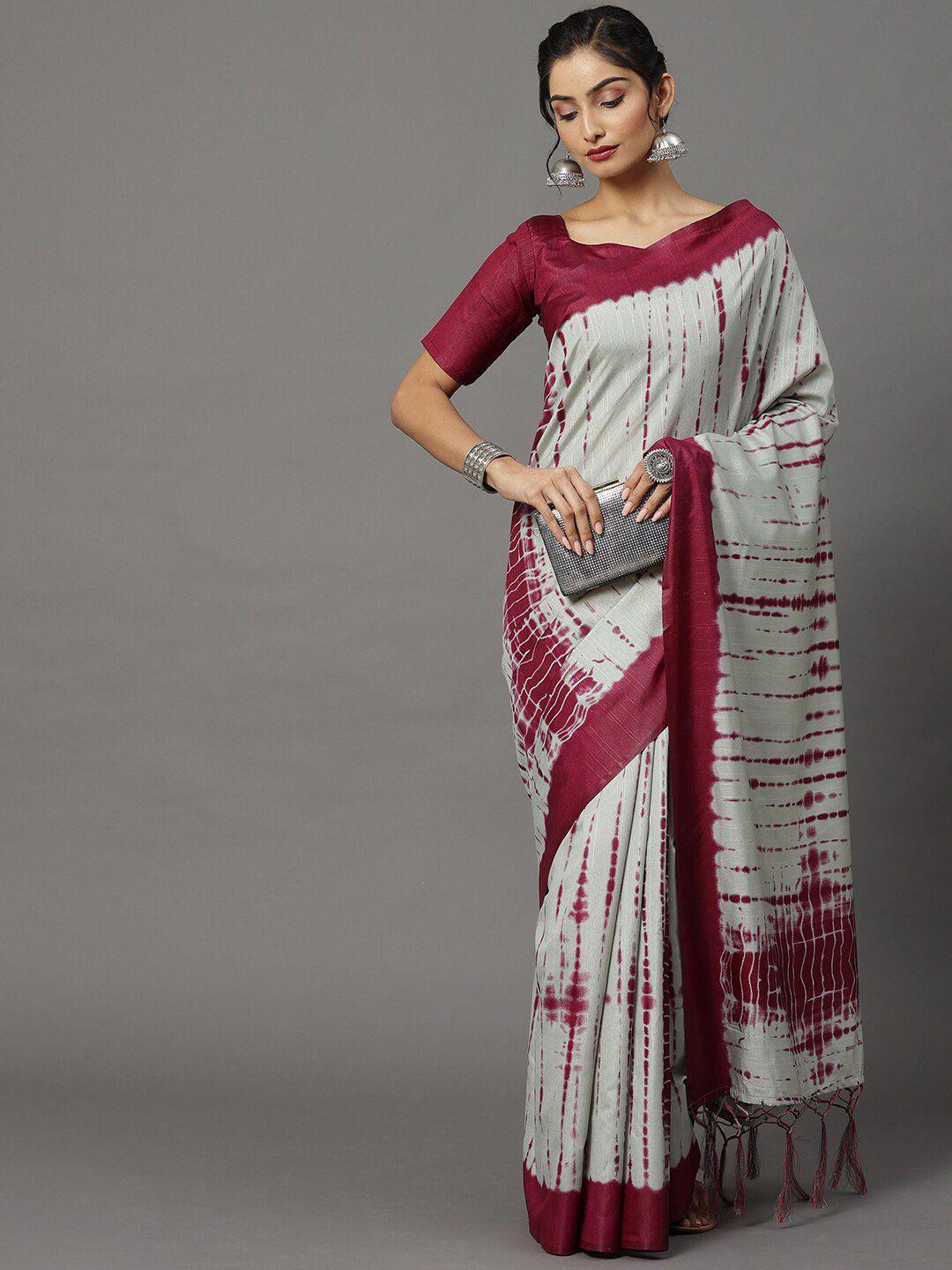 mitera grey & maroon art silk shibori bhagalpuri saree