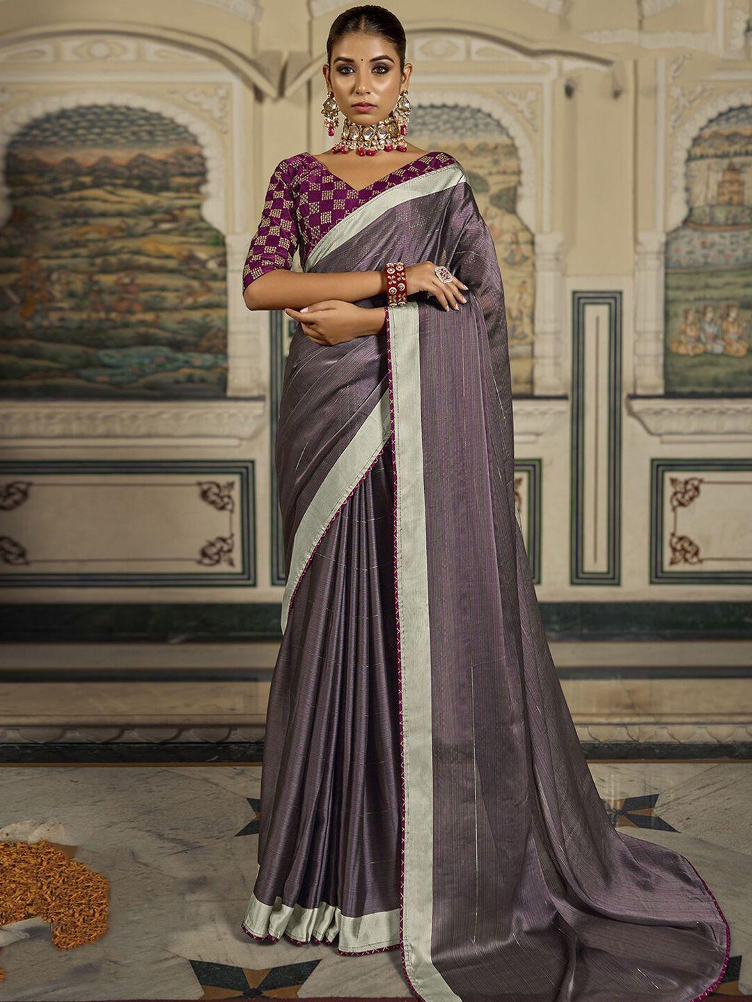 mitera grey & purple striped detailed saree