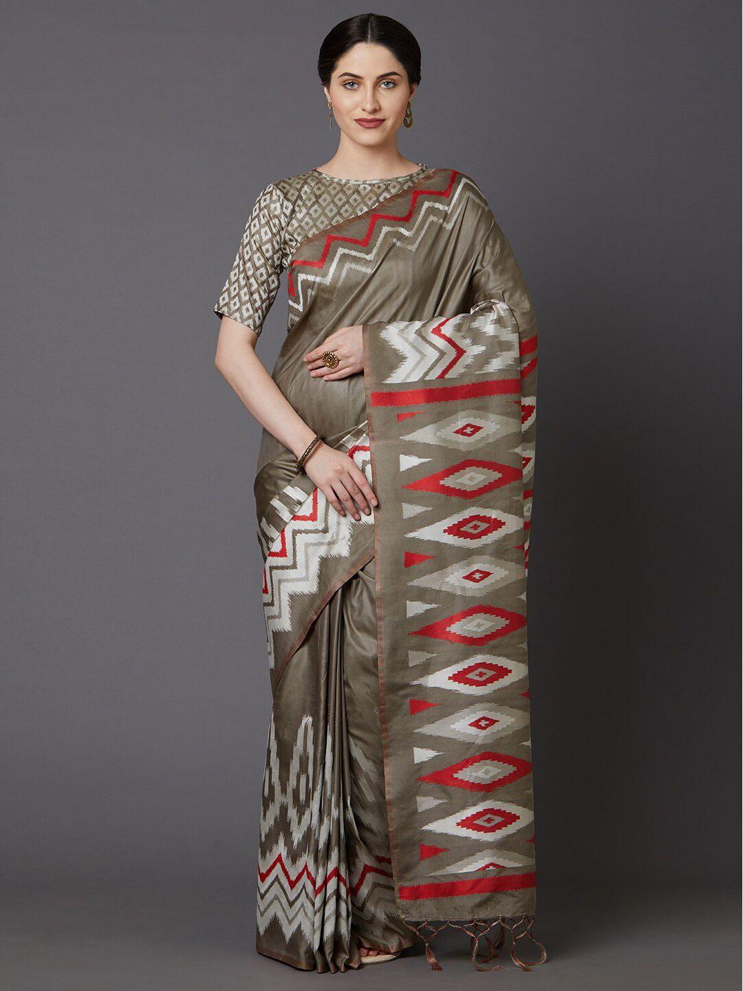 mitera grey & red silk cotton saree