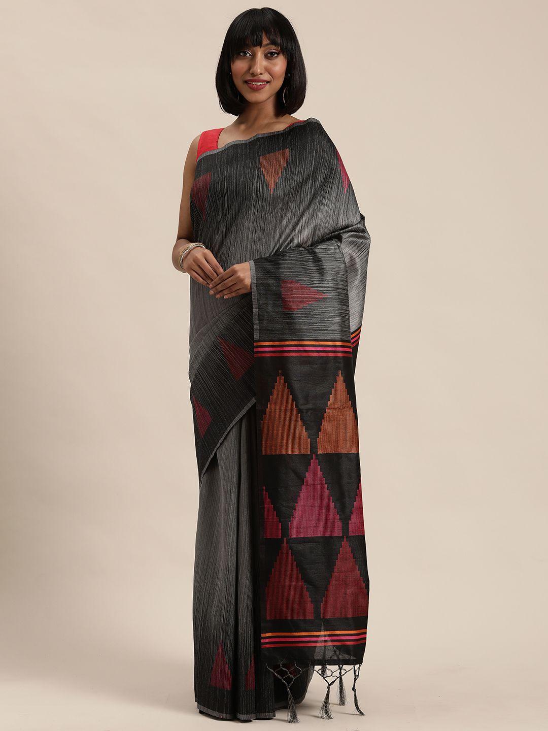 mitera grey & rust brown printed saree