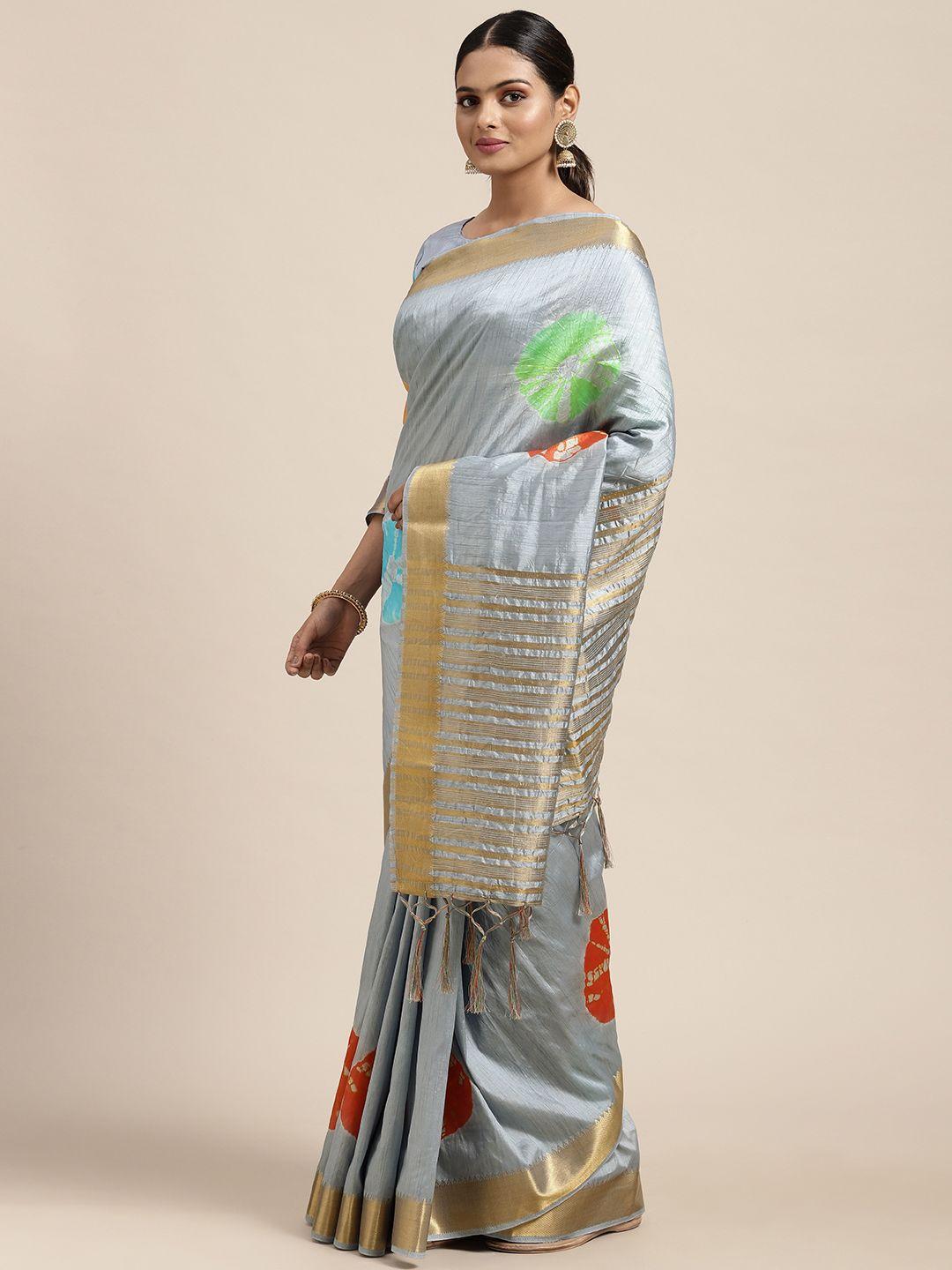 mitera grey batik print tie and dye saree