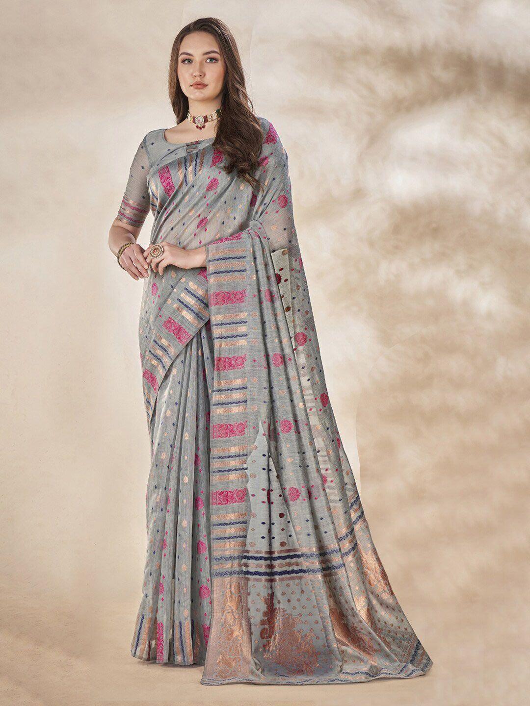 mitera grey ethnic motifs designer banarasi saree