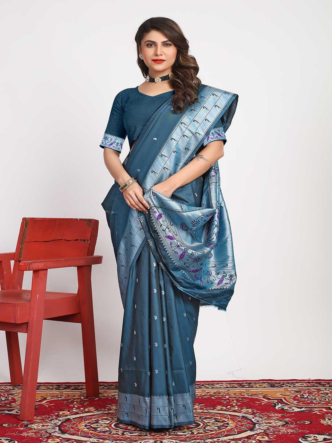 mitera grey ethnic motifs woven design art silk saree