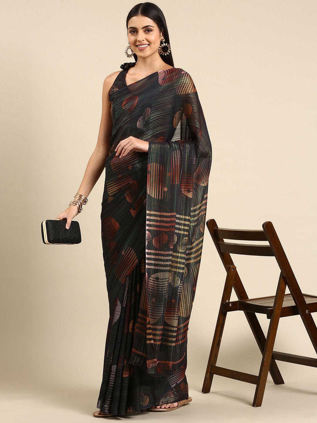 mitera grey geometric printed pure georgette saree