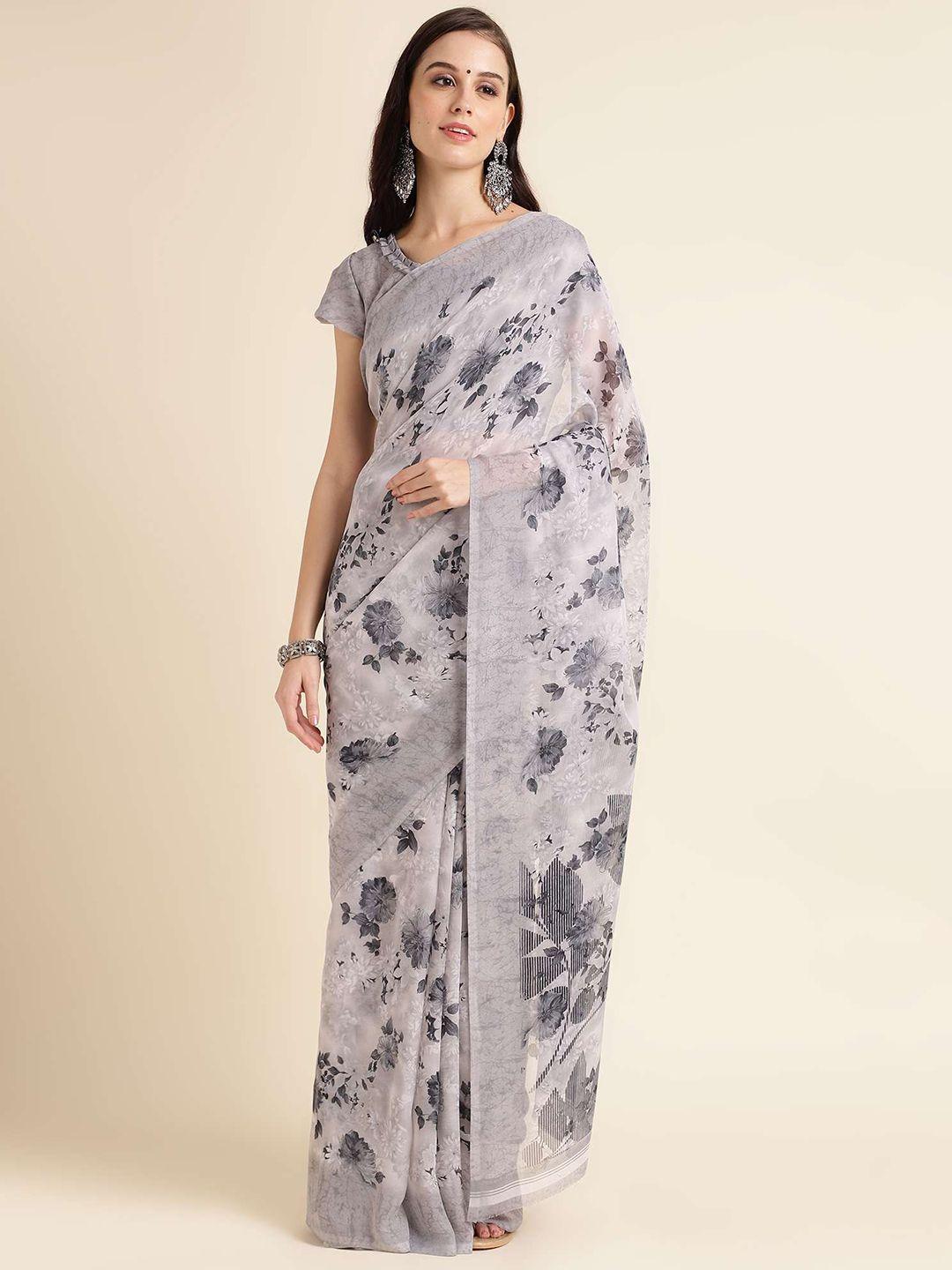 mitera grey pure georgette designer saree