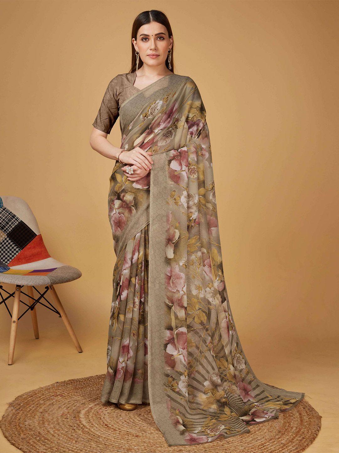 mitera grey pure georgette designer saree