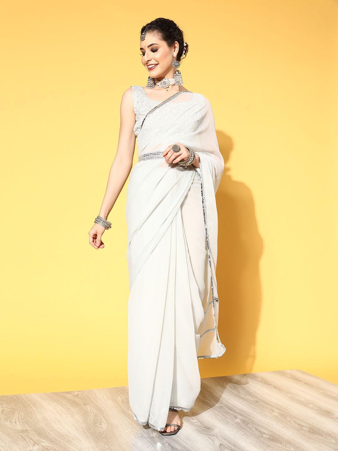 mitera grey solid embellished saree