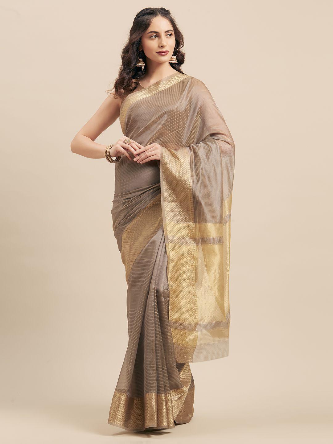 mitera grey striped silk cotton saree