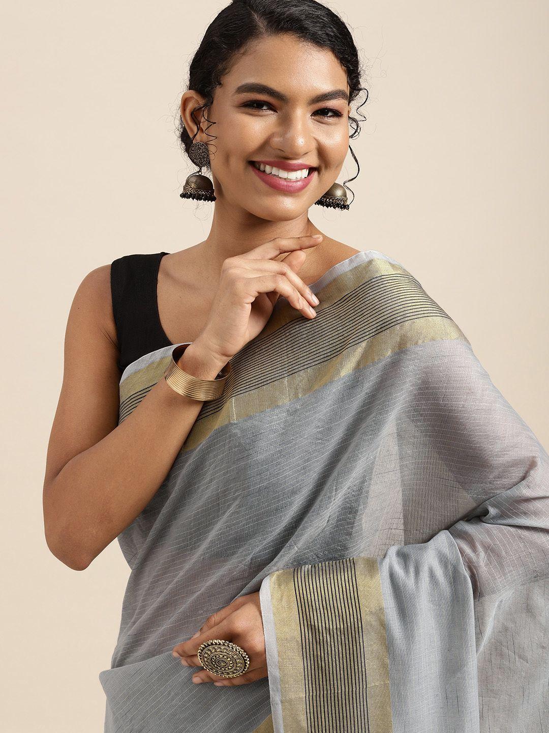 mitera grey striped silk cotton saree