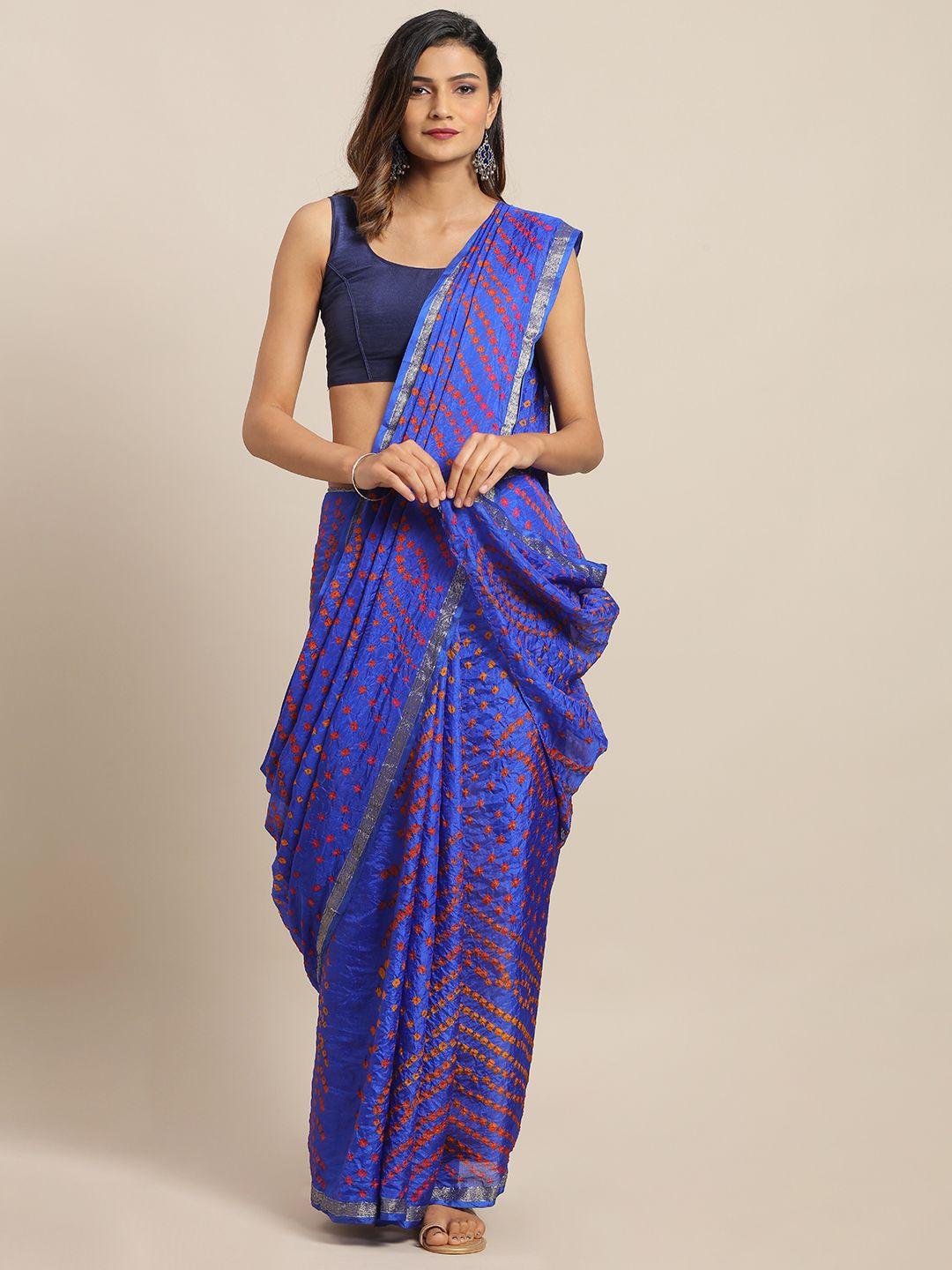 mitera hand dyed blue bandhani silk  sustainable saree