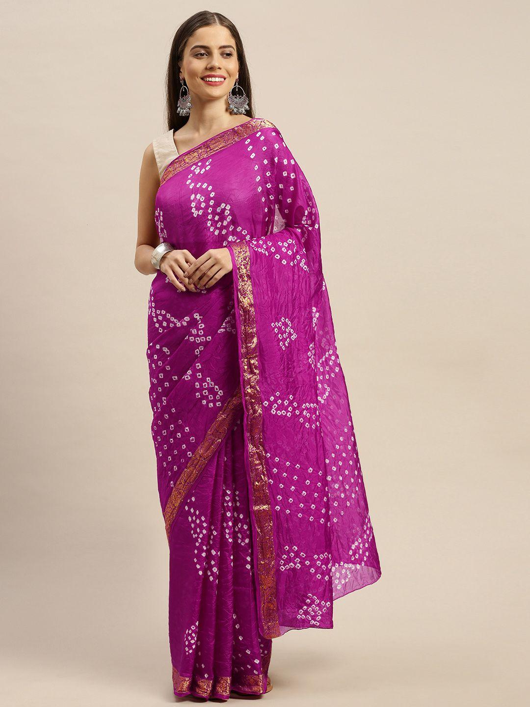 mitera hand dyed magenta pink bandhani silk sustainable saree