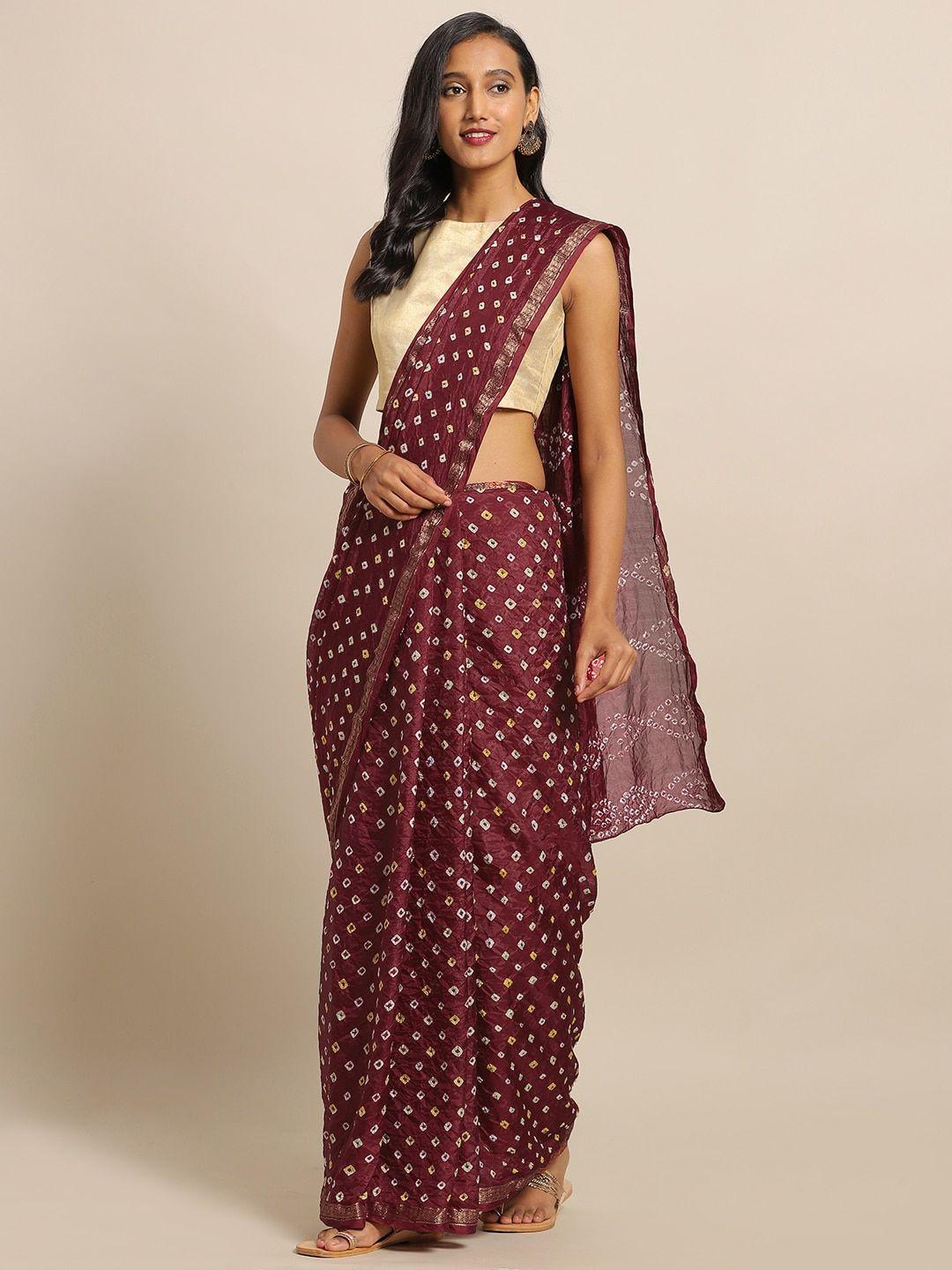 mitera hand dyed maroon bandhani silk  sustainable saree