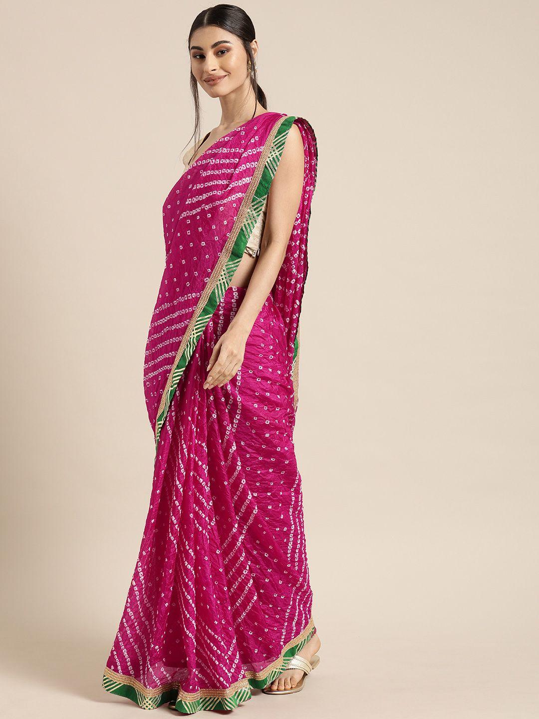 mitera hand dyed pink bandhani georgette sustainable saree