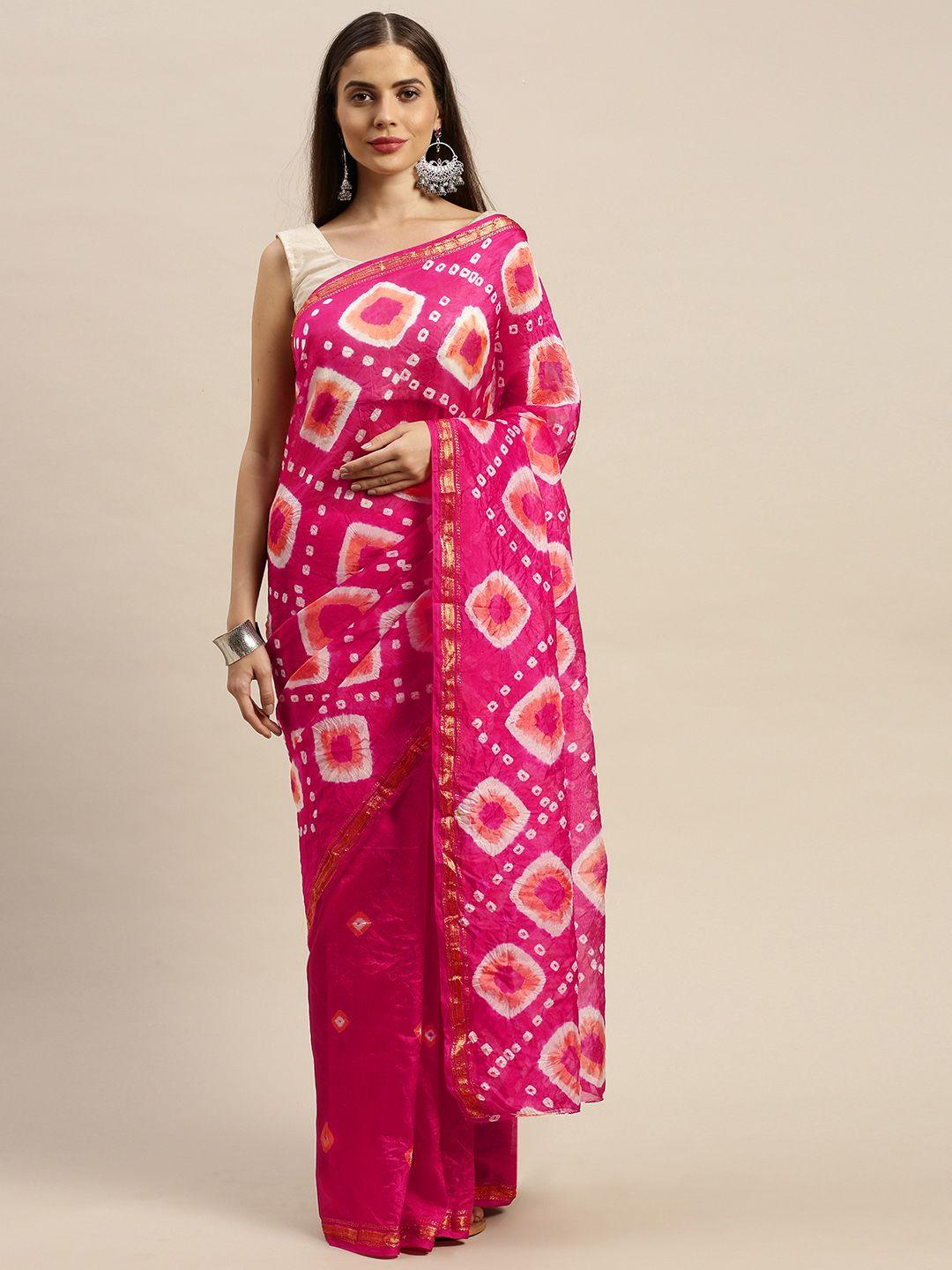 mitera hand dyed pink bandhani silk sustainable saree