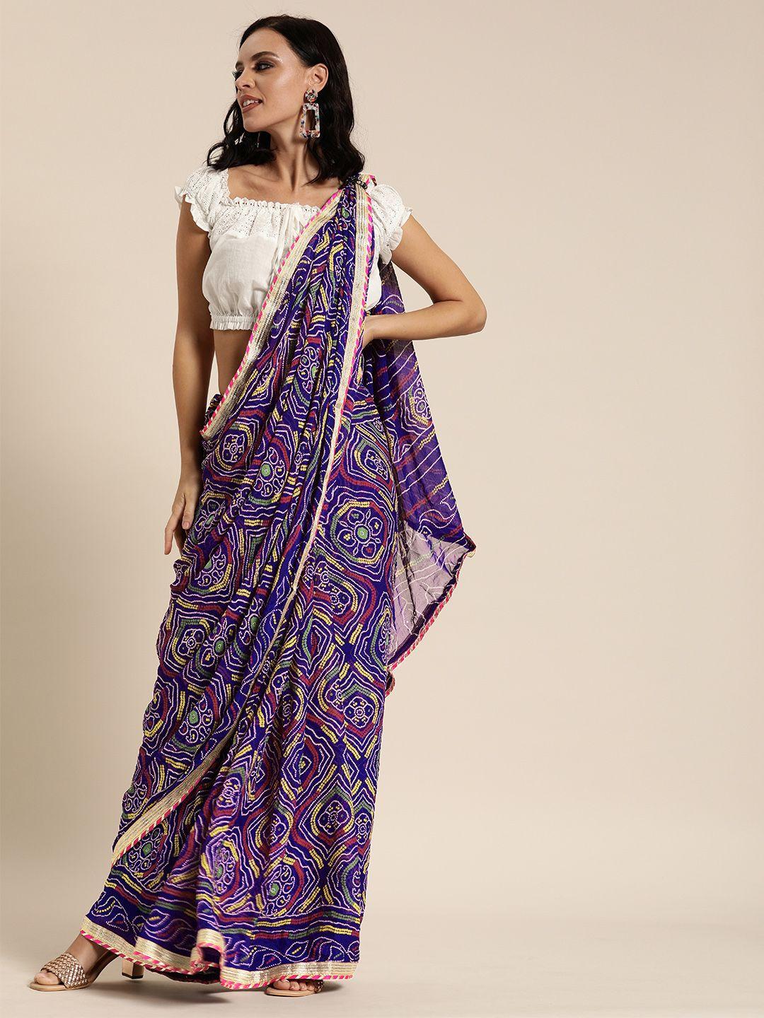 mitera hand dyed purple bandhani georgette saree