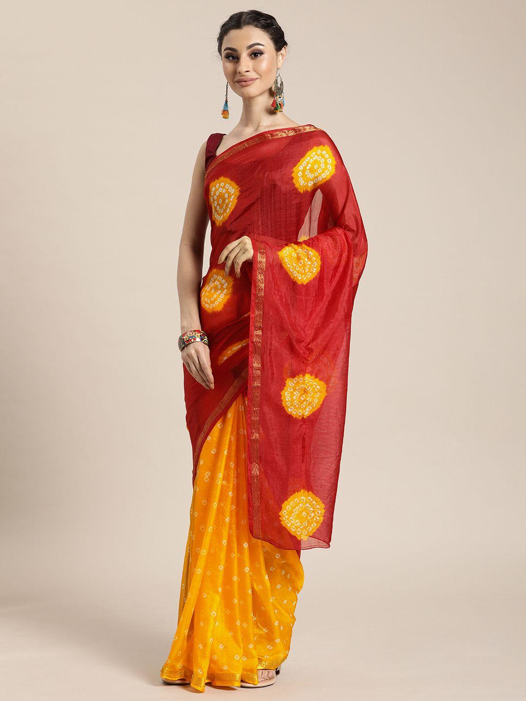 mitera hand dyed red & yellow bandhani silk  sustainable saree