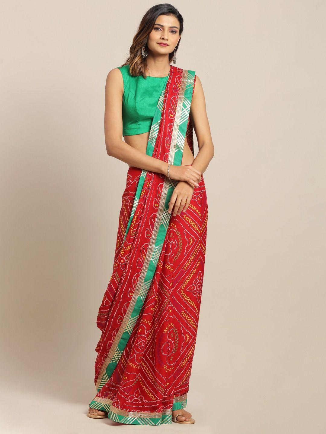 mitera hand dyed red bandhani georgette sustainable saree