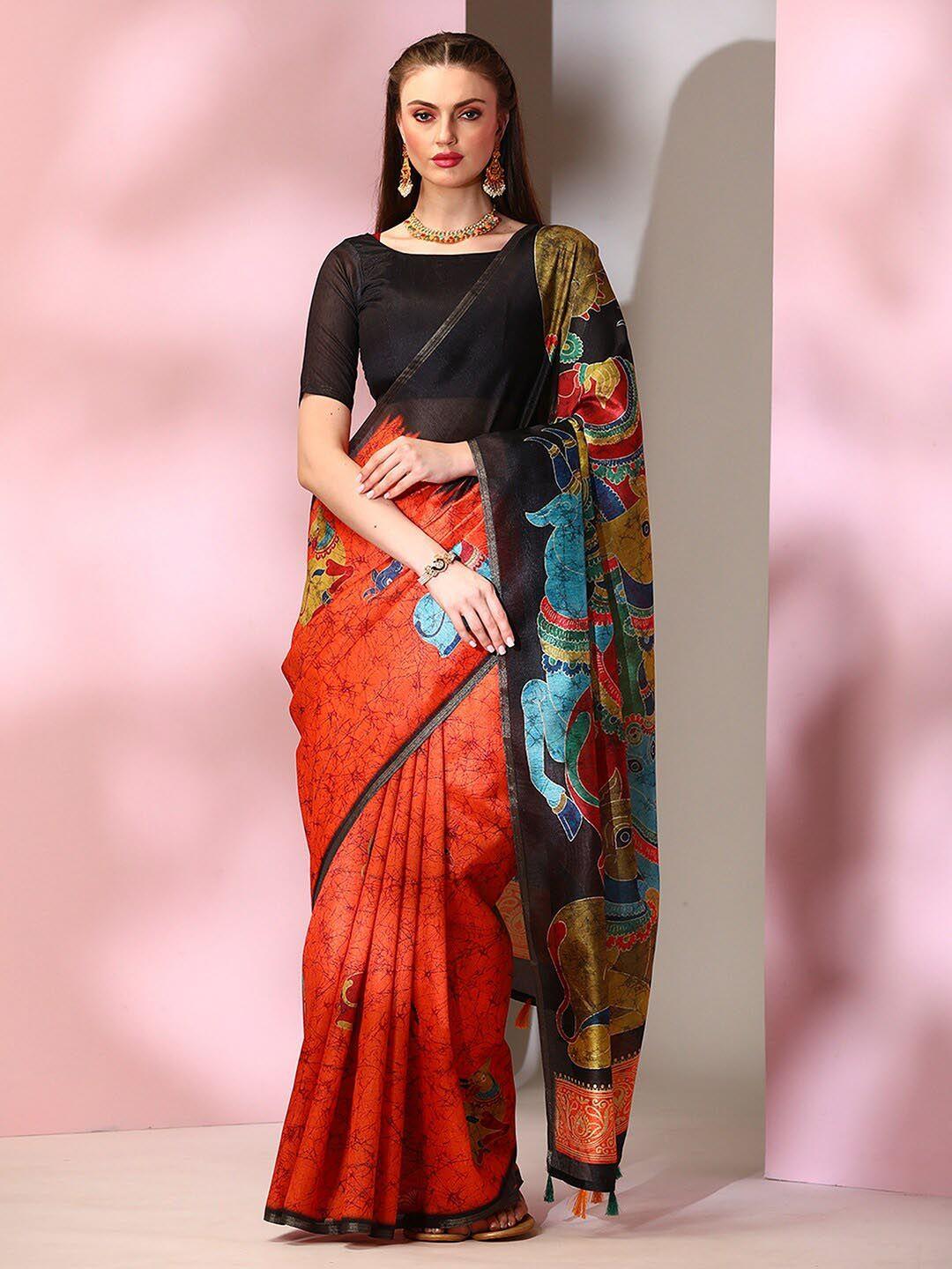 mitera kalamkari printed bagru saree