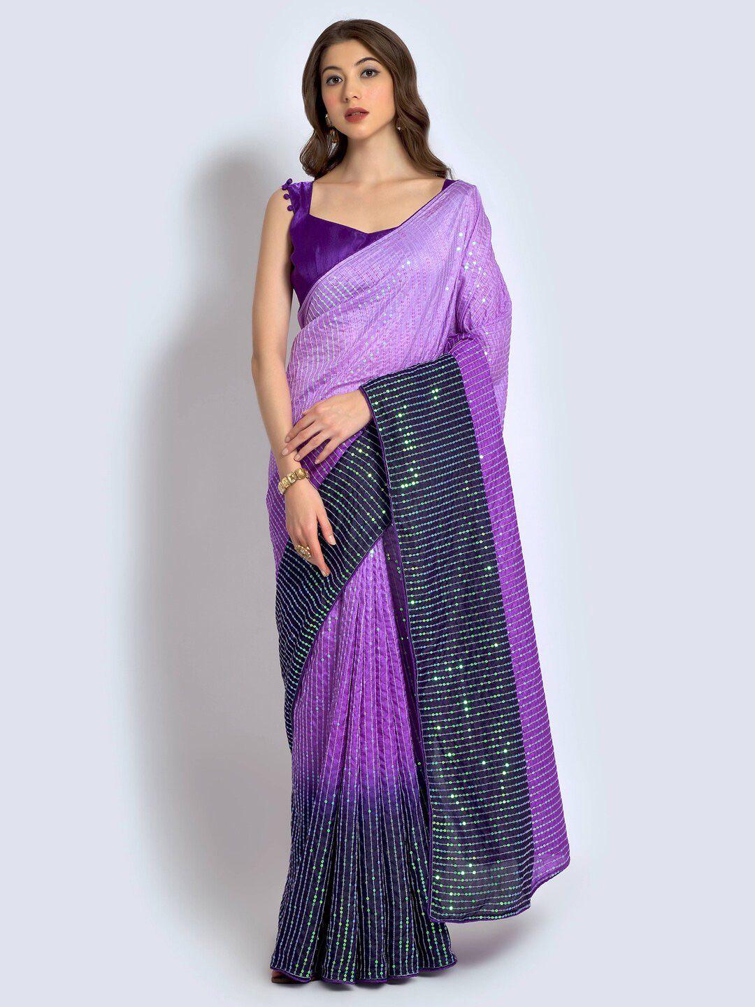 mitera lavender & black sequinned embellished  saree