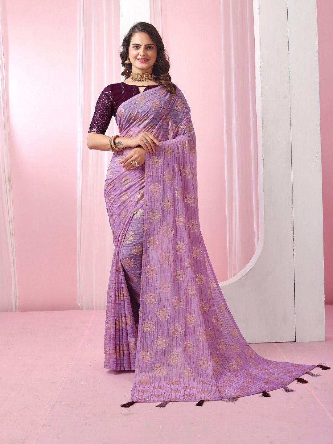 mitera lavender & gold-toned floral printed pure georgette saree