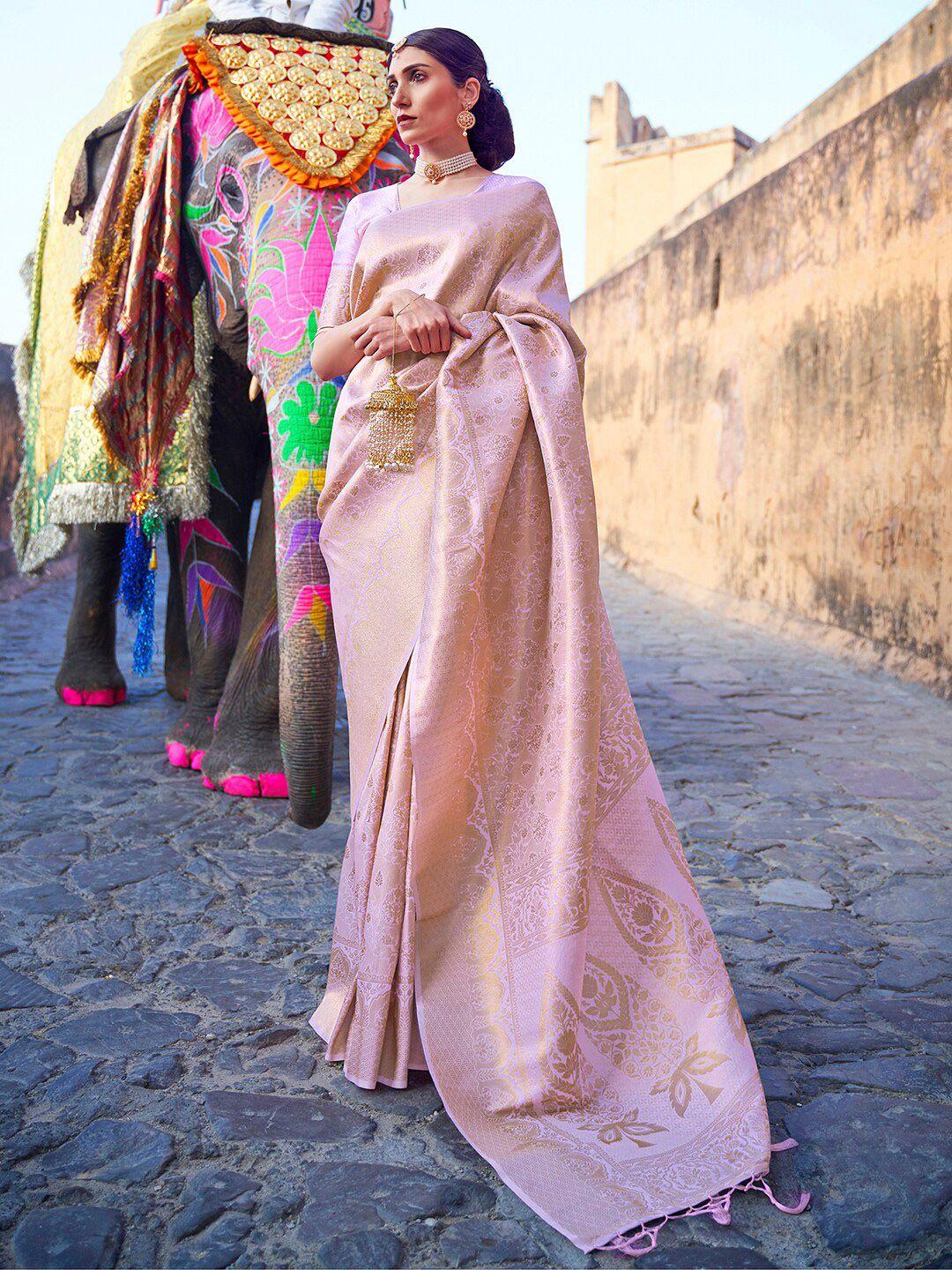 mitera lavender & gold-toned woven design zari silk blend banarasi saree