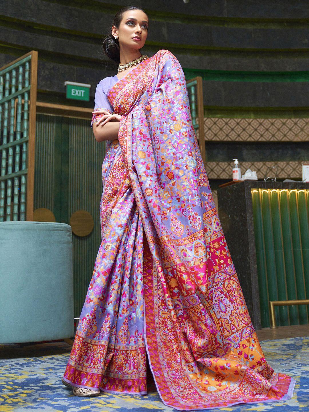 mitera lavender & pink woven design saree