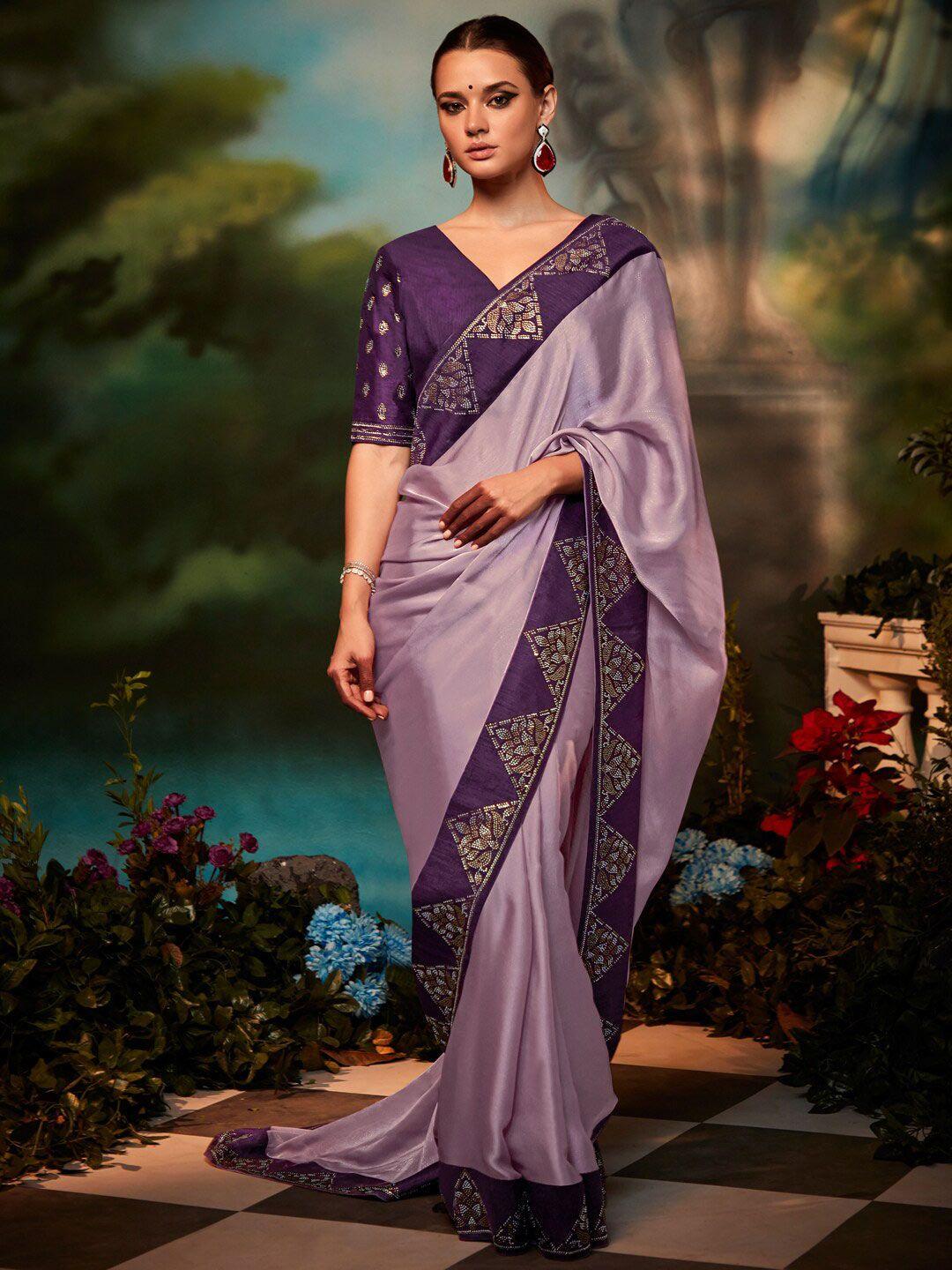 mitera lavender & purple beads and stones silk blend saree