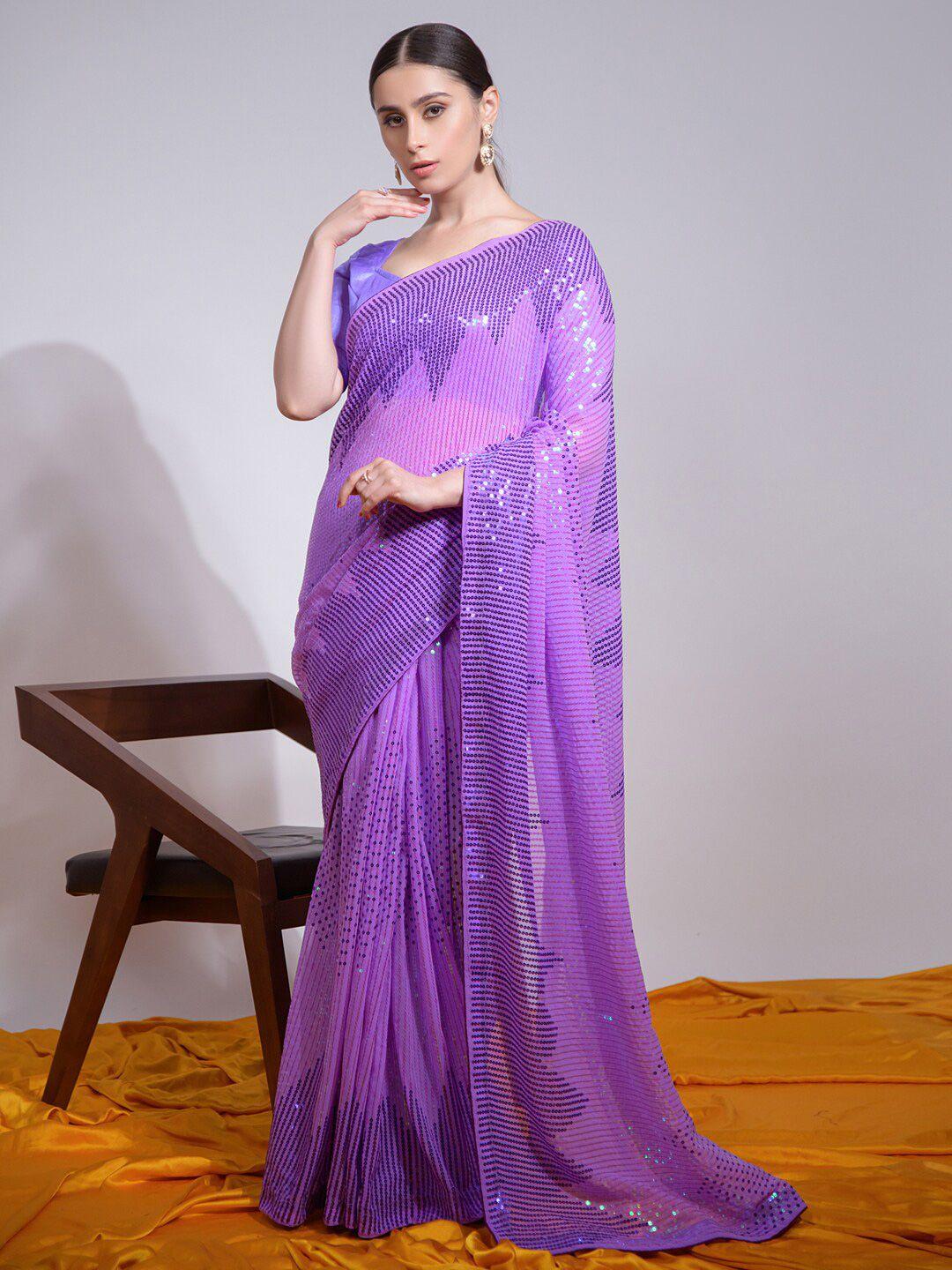 mitera lavender embellished sequinned pure georgette saree